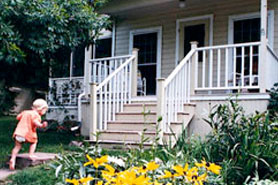 Porch of cottage during the historical Colorado Chautauqua, The Colorado Vacation Directory